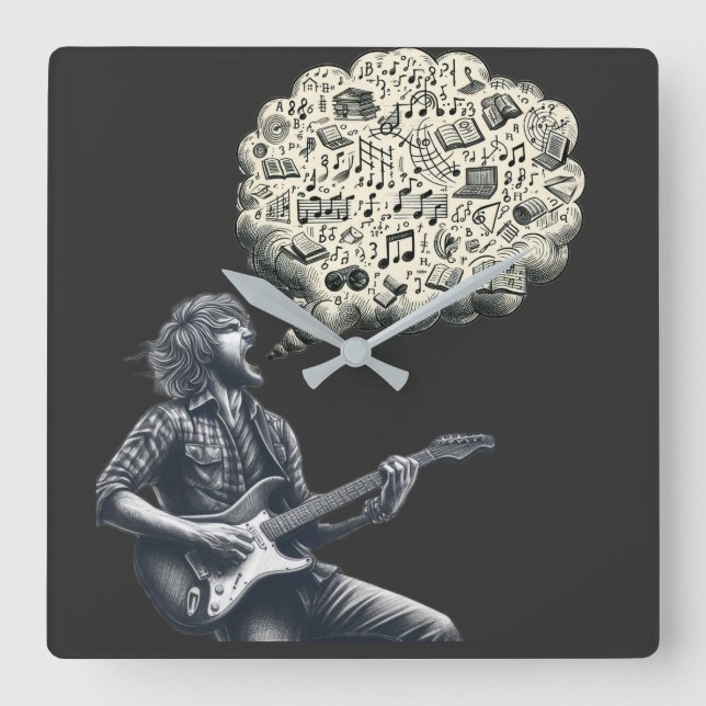 Solfeggio explosive guitar player square wall clock (Front)