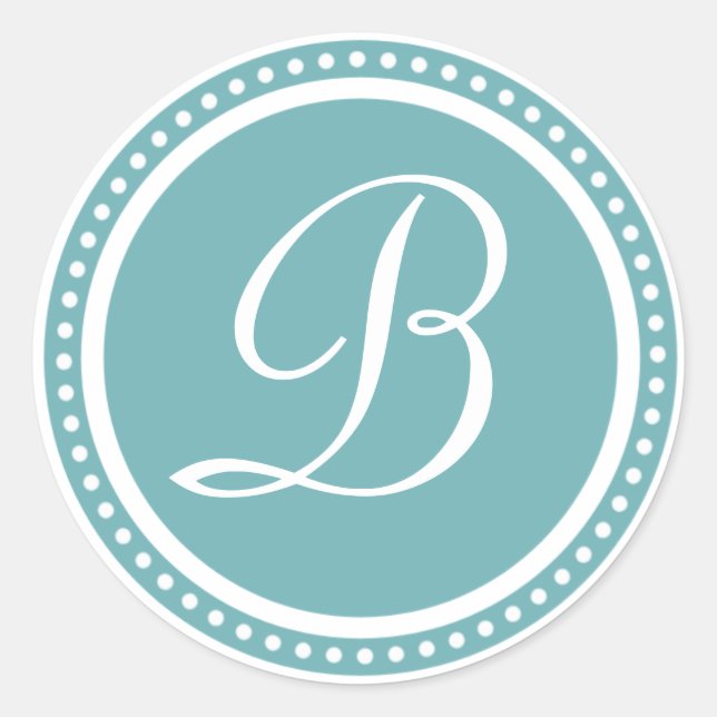 Solid Aqua Blue Dot Monogram Initial Sticker (Front)