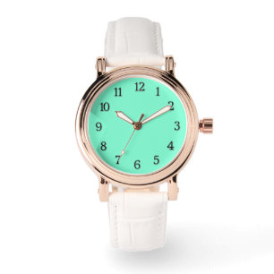 Solid Aquamarine Black Numbers Watch