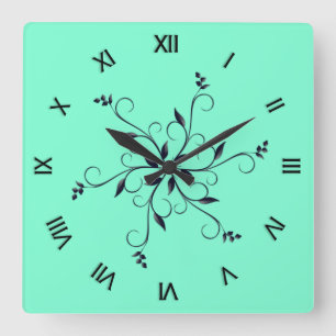 Solid Aquamarine with Roman Numerals Square Wall Clock