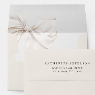 Solid Beige Elegant Bow Envelope