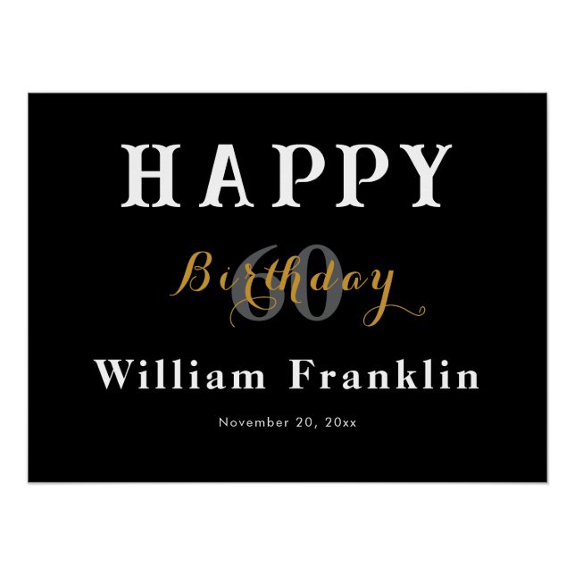 Solid Black 60th Birthday Party Celebration Glossy Poster (Front)
