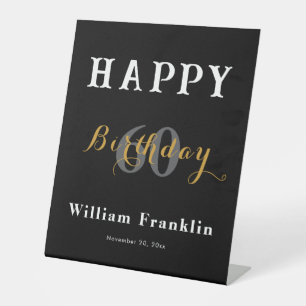 Solid Black 60th Birthday Party Celebration Pedestal Sign