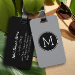 Solid Black and Grey with Monogram Luggage Tag<br><div class="desc">A bold art deco design in fresh,  cheerful colours. If you need to adjust the monograms,  click on the customize it button and make changes.</div>