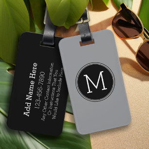 Solid Black and Grey with Monogram Luggage Tag