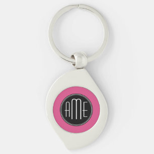Solid Black and Hot Pink with Monogram Keychain