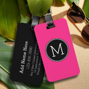 Solid Black and Hot Pink with Monogram Luggage Tag