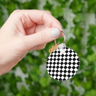 Solid Black and White Chevron Pattern Round Keychain