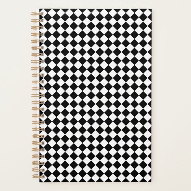 Solid Black and White Chevron Pattern Small Planner (Front)