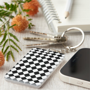 Solid Black and White Chevron Pattern Stylish Keychain