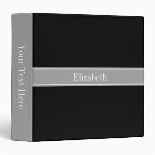 Solid Black, Dark Grey Ribbon Name Monogram Binder