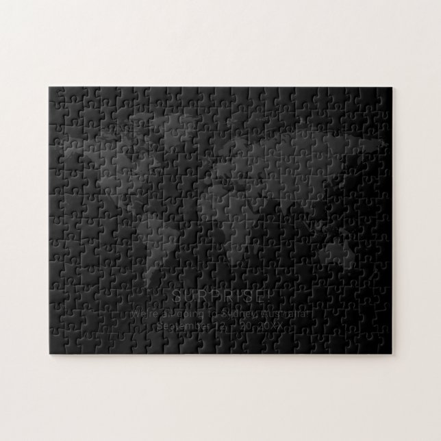Solid Black Dark World Map Secret Surprise Message Jigsaw Puzzle (Horizontal)