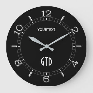 Solid Black Decor Dial Easily Personalized Large Clock
