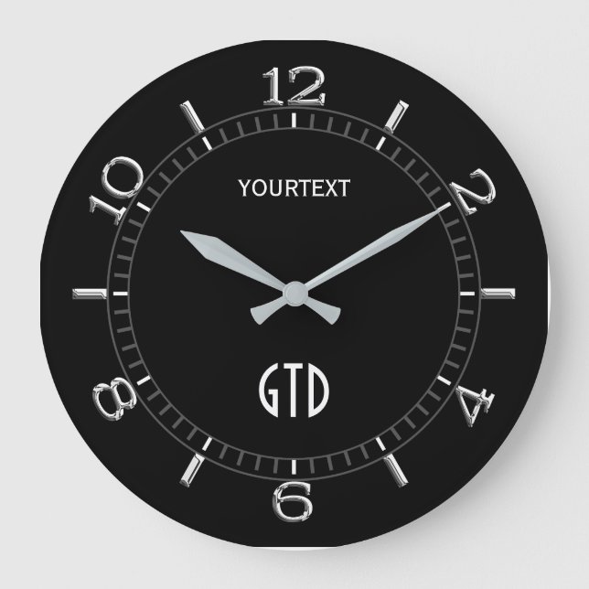 Solid Black Decor Dial Easily Personalized Large Clock (Front)