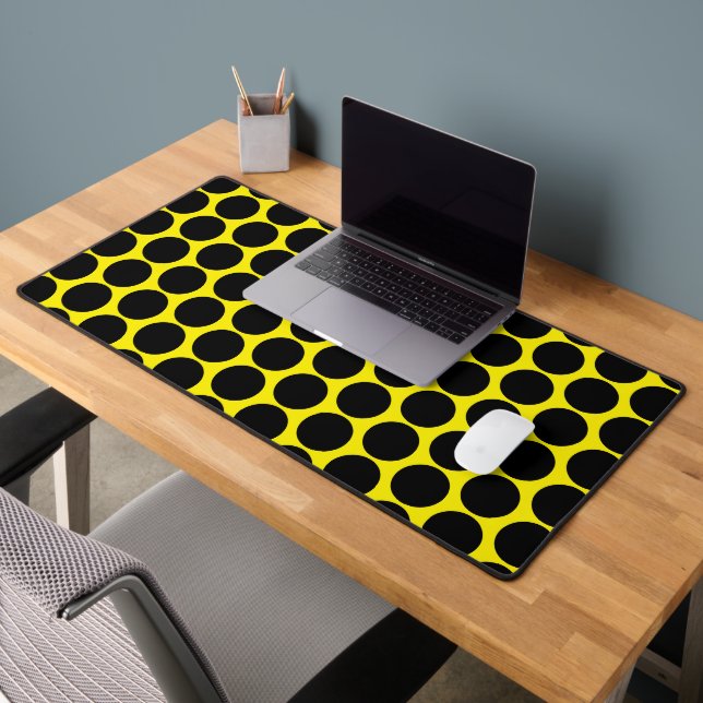 Solid Black Dotted Stylish Bright Yellow Desk Mat (Office 2)