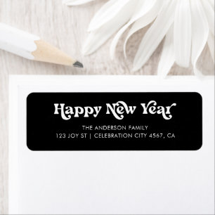 Solid Black Happy New Year Retro Typography Label