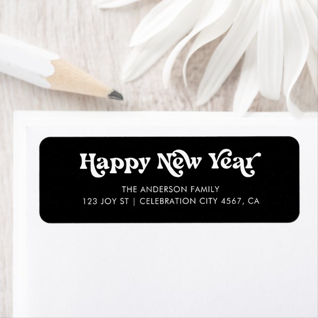 Solid Black Happy New Year Retro Typography Label (Insitu)