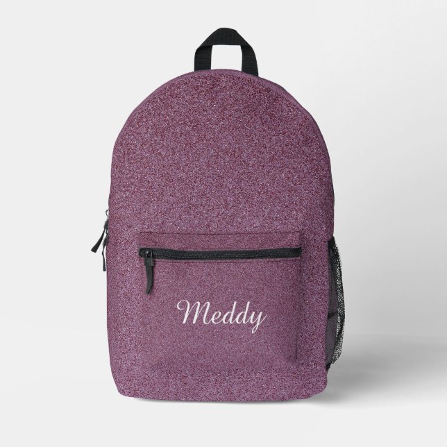 solid black monogrammed pink glitter texture prin printed backpack (Front)