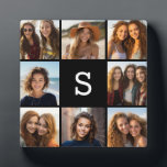 Solid Black Photo Collage Custom Monogram Plaque<br><div class="desc">You can use Instagram photos for this design. Use 8 square photos to create a unique and personal gift. Or you can keep the hipster puppy and make a trendy keepsake. If you need to adjust the pictures,  click on the customize tool to make changes.</div>