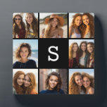Solid Black Photo Collage Custom Monogram Plaque<br><div class="desc">You can use Instagram photos for this design. Use 8 square photos to create a unique and personal gift. Or you can keep the hipster puppy and make a trendy keepsake. If you need to adjust the pictures,  click on the customize tool to make changes.</div>