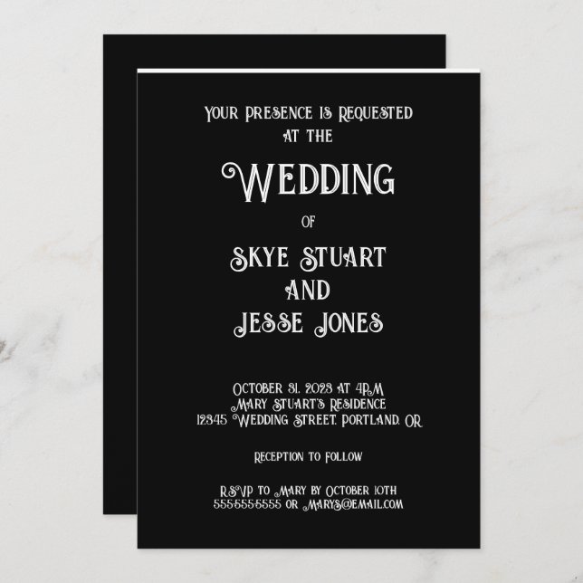 Solid Black Wedding Invitation (Front/Back)