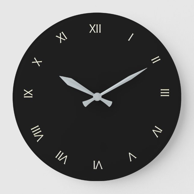Solid Black White Roman Numerals Large Clock (Front)