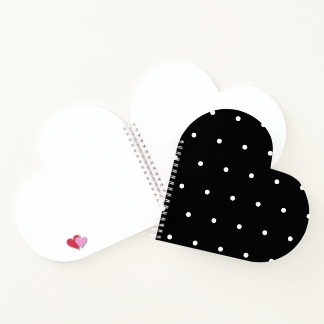 Solid Black with White Dot Style Heart Shaped Notebook (Inside)