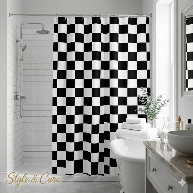 Solid Black with White Square Pattern (Solid Black with White Square Pattern Shower Curtain)