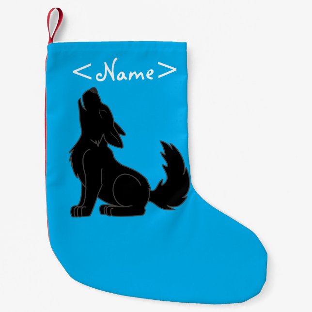 Solid Black Wolf Pup Howling Small Christmas Stocking (Front)