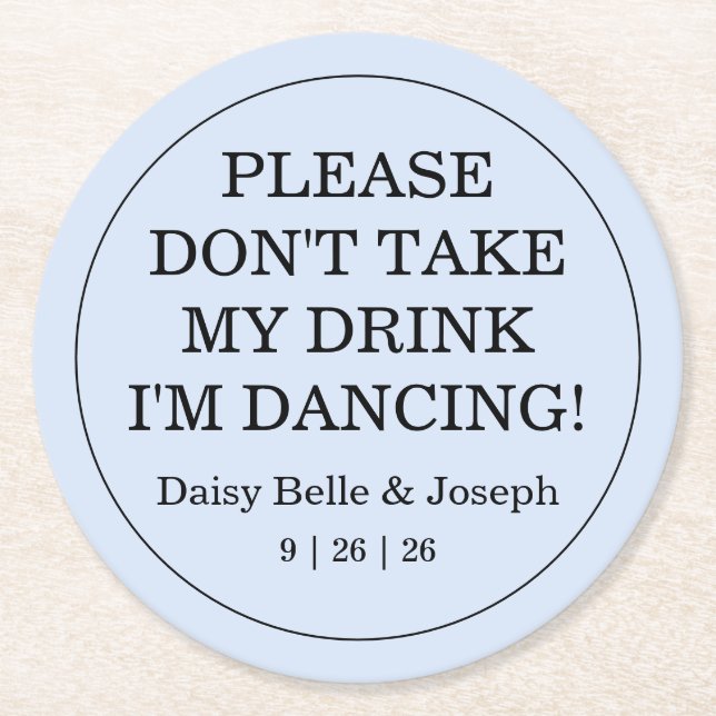 Solid Blue Wedding Round Paper Coaster (Front)