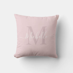 Solid Blush Pink Custom Monogram Letter & Name Throw Pillow