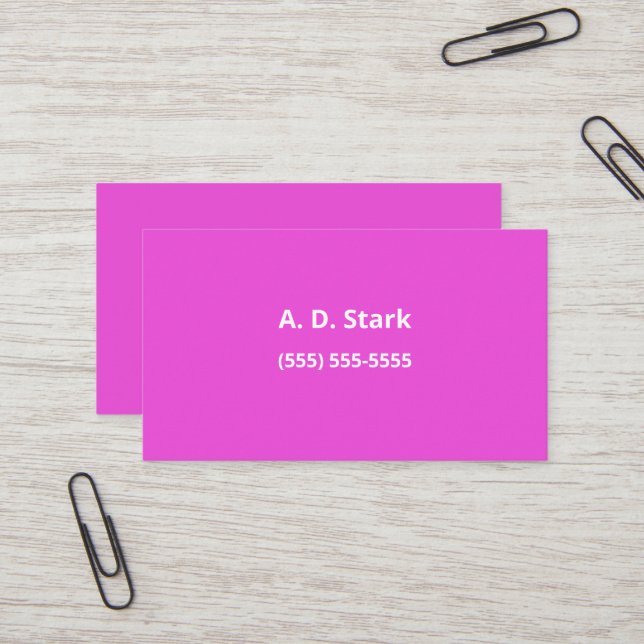 Solid Bright Pink Minimalist Business Cards (Front/Back In Situ)