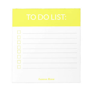 Solid bright yellow personalized to do list notepad