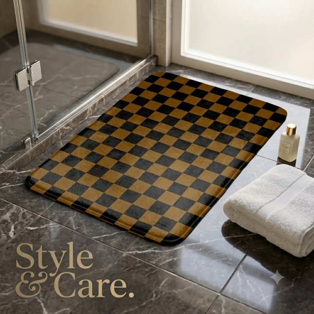 Solid Brown with Black Square Pattern Bath Mat (Solid Brown with Black Square Pattern Bath Mat)