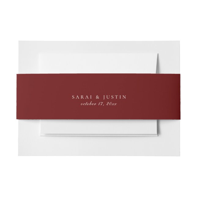 Solid Burgundy Marsala Red Colour Wedding Invitation Belly Band (Front Example)