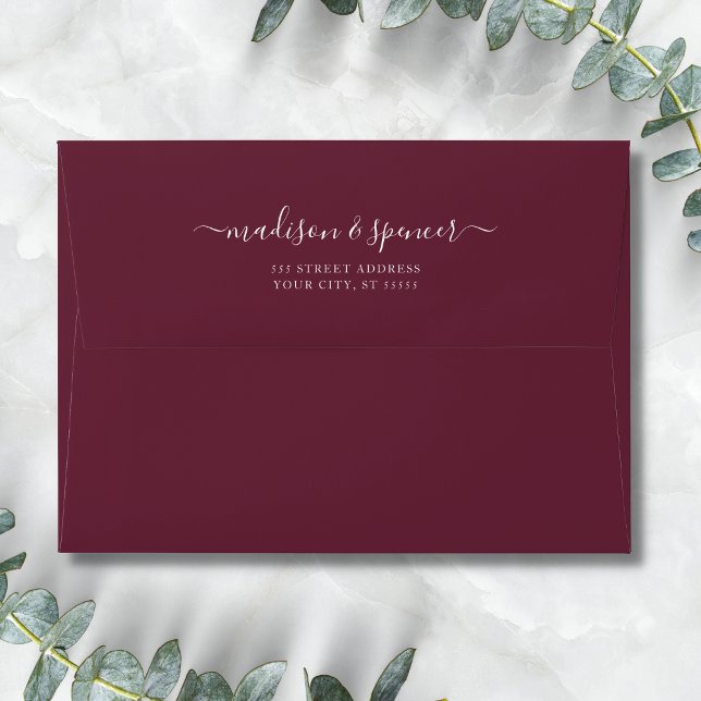 Solid Burgundy Red Elegant Modern Wedding 5x7 Envelope (Creator Uploaded)
