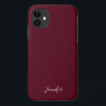 Solid Burgundy Wine Colour Chic Custom Monogram iPhone 11 Case<br><div class="desc">Chic solid colour phone case in burgundy,  my favourite shade of dark red. A gorgeous wine colour with your pretty custom monogram. Personalize with your name in elegant white script.</div>