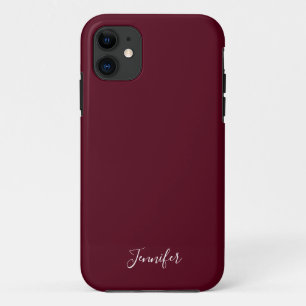 Solid Burgundy Wine Colour Chic Custom Monogram iPhone 11 Case