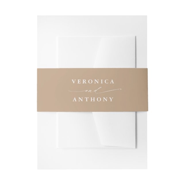 Solid Camel Colour Wedding Invitation Belly Band (Front Example)