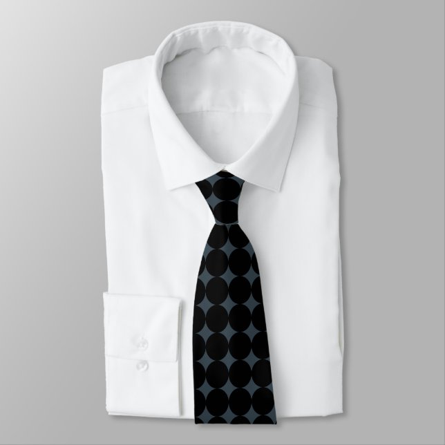 Solid Charcoal Black Shade Minimalist Point Circle Tie (Tied)