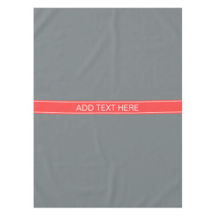 Solid Charcoal Grey Coral Red Ribbon Name Monogram Tablecloth