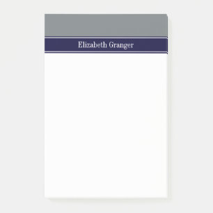Solid Charcoal Grey Navy Blue Ribbon Name Monogram Post-it Notes