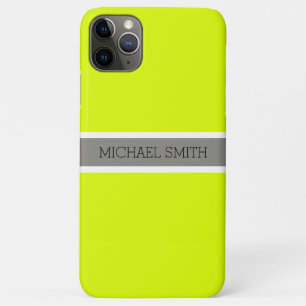 Solid Chartreuse Modern Grey Ribbon Elegant Name iPhone 11 Pro Max Case