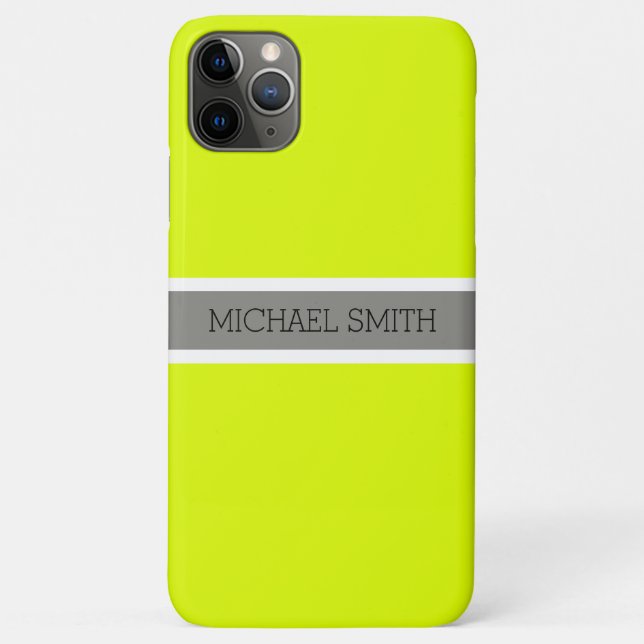 Solid Chartreuse Modern Grey Ribbon Elegant Name Case-Mate iPhone Case (Back)