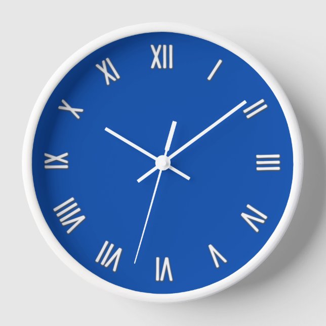 Solid Cobalt Blue White Numerals Clock (Front)