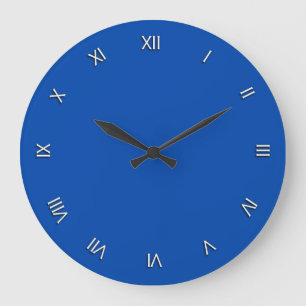 Solid Cobalt Blue White Roman Numerals Wall Clock