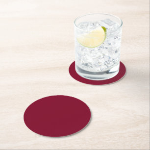 Solid color burgundy maroon round paper coaster