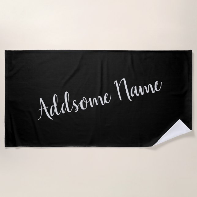 Solid Colour Basic Black Modern Stylish Beach Towel (Front)