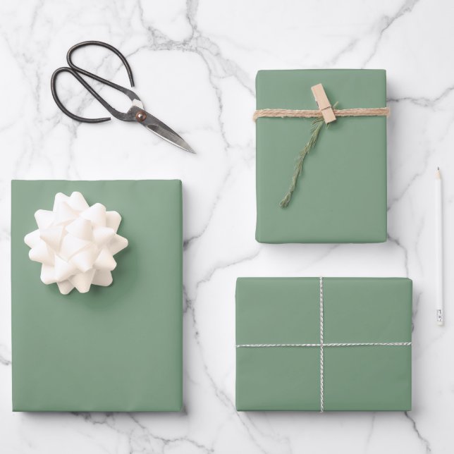 Solid colour basil smoke green wrapping paper sheet (Front)