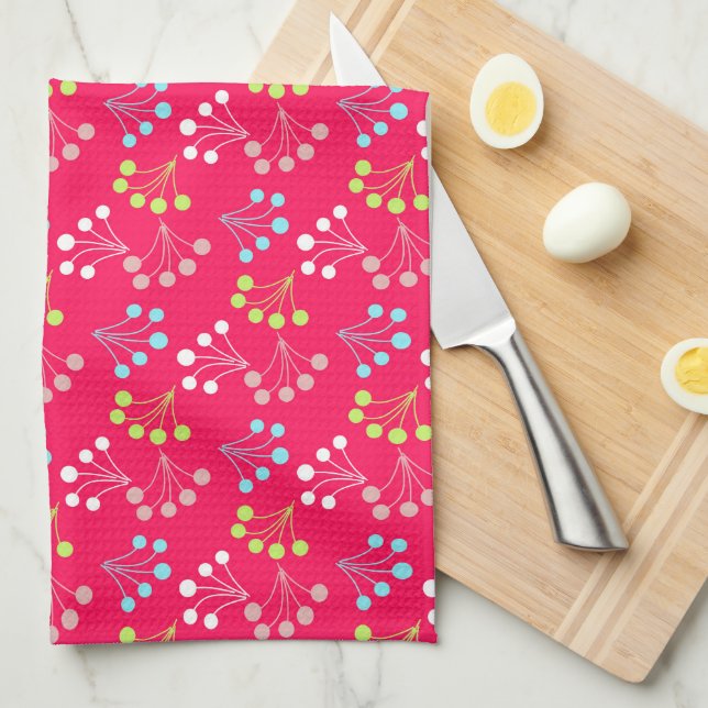 Solid colour berries simple pattern retro sixties  kitchen towel (Quarter Fold)